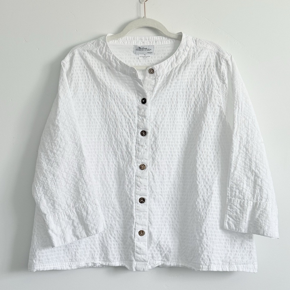 VERMONT COUNTRY STORE SEERSUCKER SHIRT BLOUSE XL Jacket Scandi Coastal Beach